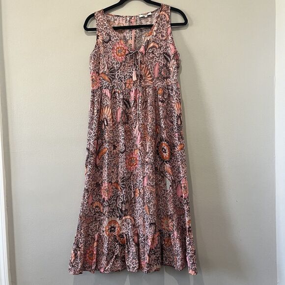 Madewell Dresses & Skirts - Madewell Dress Women’s 8 Lace-Up Ruffle-Hem Midi Bali Blooms Sleeveless Festival